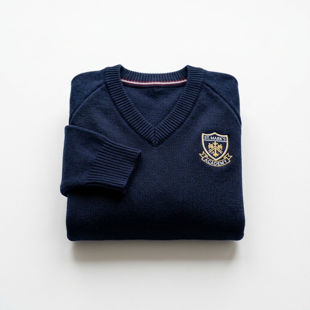 Suéter de punto azul marino escolar - Colección Creaciones Adelita